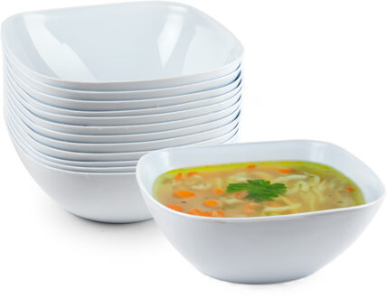 Soepkommen schaaltjes - 10x - vierkant - wit - 13 x 7 cm - kunststof