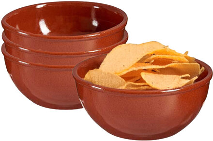 Soepkommen / serveer schaaltje - 4x - terracotta - D18 x 7 cm - aardewerk - Spaanse sfeer - 1000 ml