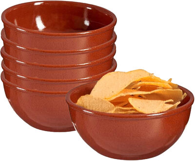 Soepkommen / serveer schaaltje - 6x - terracotta - D18 x 7 cm - aardewerk - Spaanse sfeer - 1000 ml