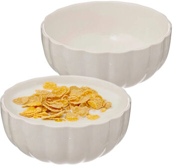 Soepkommen/serveer schaaltjes - 2x - Delphi - porselein - D15 x H7 cm - ivoor wit - Stapelbaar