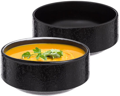 Soepkommen/serveer schaaltjes - 2x - Loft - keramiek - D15 x H7 cm - antraciet - Stapelbaar