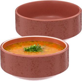 Soepkommen/serveer schaaltjes - 2x - Loft - keramiek - D15 x H7 cm - terracotta - Stapelbaar