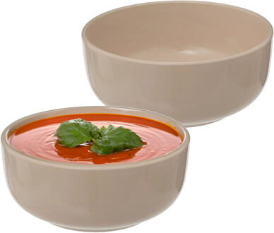 Soepkommen/serveer schaaltjes - 2x - Santorini - keramiek - D15 x H6.5 cm - beige - Stapelbaar