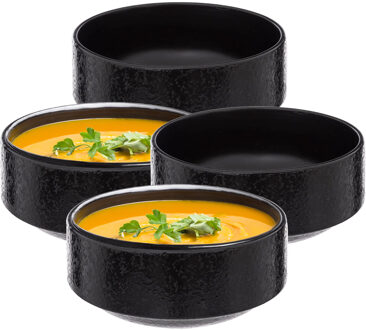 Soepkommen/serveer schaaltjes - 4x - Loft - keramiek - D15 x H7 cm - antraciet - Stapelbaar