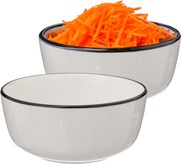 Soepkommen/serveer schaaltjes - 8x - Corona - porselein - D15 x H6.5 cm - wit/zwart - Stapelbaar