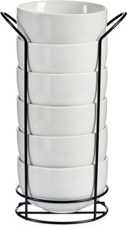 Soepkommen/serveer schaaltjes - Madras - porselein - D15 x H8 cm - wit - In stapelrek - Kommetjes