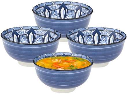 Soepkommen Tokyo style - blauw - 10x stuks - 12 x 6 cm - keramiek - soepkommetjes - schaaltjes