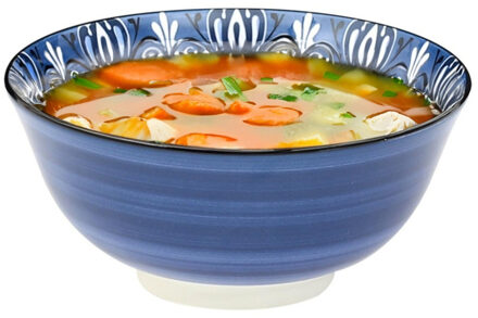 Soepkommen Tokyo style - blauw - 1x stuks - 15 x 7 cm - keramiek - soepkommetjes - schaaltjes