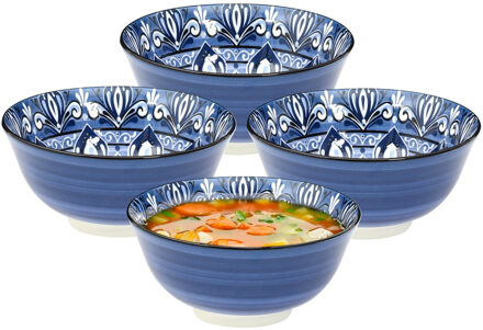 Soepkommen Tokyo style - blauw - 6x stuks - 15 x 7 cm - keramiek - soepkommetjes - schaaltjes