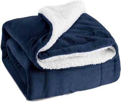 Sofa Warme Deken Winter Fleece Throw Bed Gewogen Deken Zachte Flanellen Sherpa Pluizige Dikke Pluche Double-Layer Tv Deken donker blauw