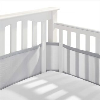 Soft Air Mesh Crib Liner Wrap Nursery Cot Bed Bumper Set Baby Ademend Bed Hek 340/160X30CM Baby wieg Protector grijs