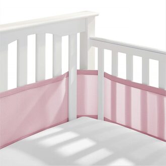 Soft Air Mesh Crib Liner Wrap Nursery Cot Bed Bumper Set Baby Ademend Bed Hek 340/160X30CM Baby wieg Protector roze
