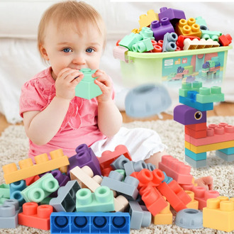 Soft Building Blocks for Baby Soft Teethers Blocks Toy With Storage Box Big Size Assemble Rubber DIY Bricks Toys For Children