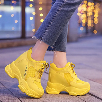 Soft Casual Thick Sneaker Platform Summer Breathable Mesh Women's Shoes Flat Casual Yellow Sports Shoes Female Orange 2020
