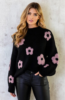 Soft Flower Sweater Zwart Roze/Zwart