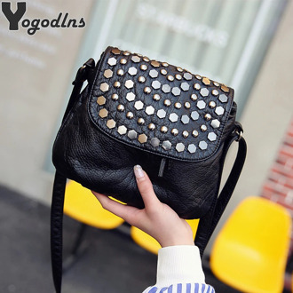 Soft PU Leather Women Messenger Bag Casual Ladies Shoulder Crossbody Bag Female Vintage Rivet Handbag Black bolsa feminina