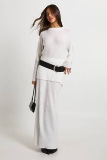 Soft Rib Knit Ronde Hals Trui En Maxi Rok Co-Ord, Ecru