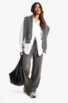 Soft Touch Oversized Gestreepte Broek Met Wijde Pijpen, Charcoal - 36