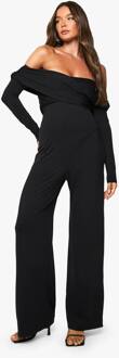 Soft Touch Twist Bardot Jumpsuit Met Wijde Pijpen, Black - 46