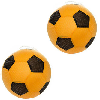 Softbal foam - 2x - voetbal print - oranje - zacht - 50 cm - speelgoed ballen