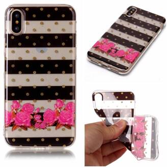 Softcase strepen en bloemen hoes iPhone X / XS