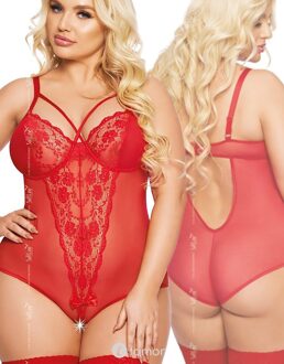 Softline Amanda sexy transparante rode body - Maat: XL