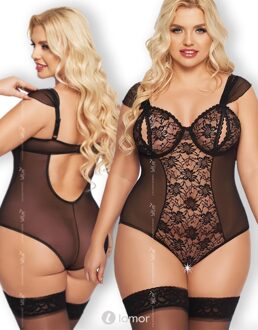 Softline Dora sexy transparante zwarte body - Maat: XL