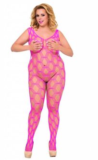 Softline Roze mesh bodystocking. - Maat: XL/3XL