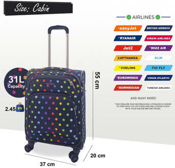 Softshell cabinekoffer 55 x 37 x 20 cm lichtgewicht bagage geschikt voor Easyjet, Ryanair Navy