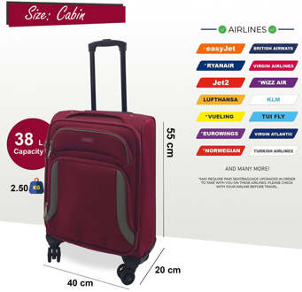 Softshell cabinekoffer 55 x 40 x 20 cm lichtgewicht bagage geschikt voor Easyjet, Ryanair Bourgogne