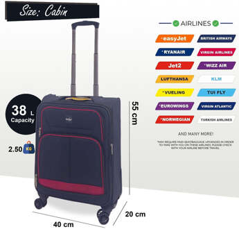 Softshell cabinekoffer 55 x 40 x 20 cm lichtgewicht bagage geschikt voor Easyjet, Ryanair Zwart