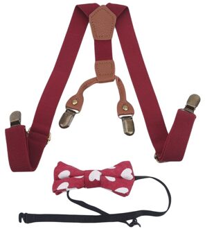 Soild Kleur Kinderen Riem Bowtie Set Baby Jongens Meisjes Bretels Clip-On Y-Back Bretels Vlinderdas Elastische kids Verstelbare rood