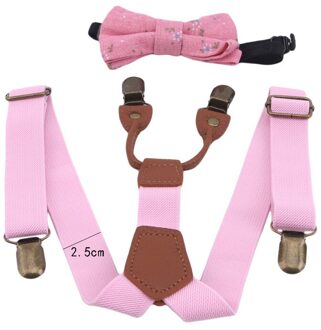 Soild Kleur Kinderen Riem Bowtie Set Baby Jongens Meisjes Bretels Clip-On Y-Back Bretels Vlinderdas Elastische kids Verstelbare roze