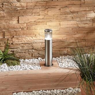 Sokkellamp Hanneli van roestvrij staal, rond roestvrij staal, helder