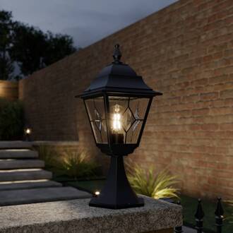 Sokkellamp Norfolk, glas-in-lood zwart, helder