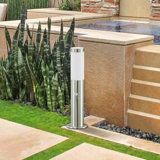 sokkellamp Statius, grijs, roestvrij staal, sensor, 45 cm grijs, opaal