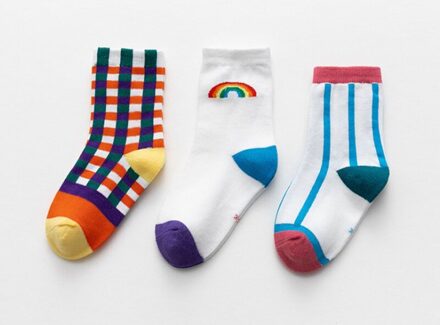 Sokken Katoen Kids Lente Herfst Meisjes Regenboog Strips Peuters Jongens Sport Wit Zwart 3 Pairs Sandq Baby checkered / 4-6T