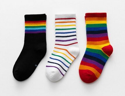 Sokken Katoen Kids Lente Herfst Meisjes Regenboog Strips Peuters Jongens Sport Wit Zwart 3 Pairs Sandq Baby narrow strips / 4-6T