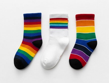 Sokken Katoen Kids Lente Herfst Meisjes Regenboog Strips Peuters Jongens Sport Wit Zwart 3 Pairs Sandq Baby wide strips / 2-3T