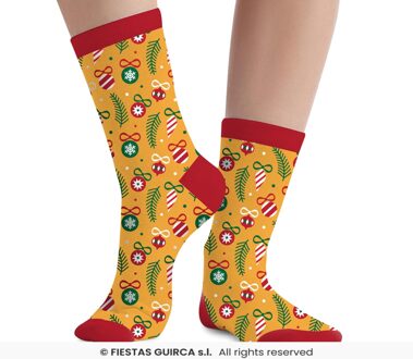 Sokken Kerstballen Oker Geel Kind Geel - Beige - Creme, Multikleur - Print