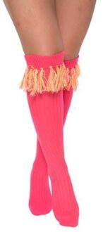 Sokken over-knee pink met neon kwastjes Multikleur - Print