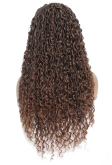Soku Gevlochten Pruiken Lace Front Pruiken Met Krullend Faux Locs Gehaakte Vlecht Haar Ombre Bruin Synthetische Dreadlock Pruik Voor Vrouwen 28 Inch 1B/30HL