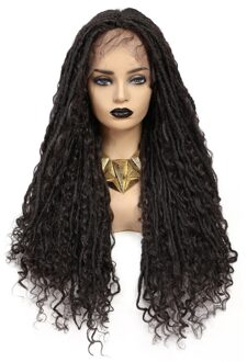 Soku Gevlochten Pruiken Lace Front Pruiken Met Krullend Faux Locs Gehaakte Vlecht Haar Ombre Bruin Synthetische Dreadlock Pruik Voor Vrouwen 28 Inch 4