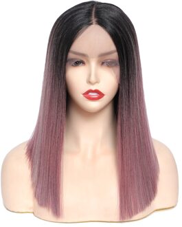 Soku Synthetische Pruiken Korte Bob Light Grey Steil Haar Voor Vrouwen 14 Inches Ombre Grijs Lace Pruik Hittebestendige Midden deel Pruiken BOM medium mauve