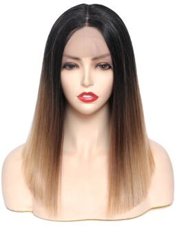 Soku Synthetische Pruiken Korte Bob Light Grey Steil Haar Voor Vrouwen 14 Inches Ombre Grijs Lace Pruik Hittebestendige Midden deel Pruiken SOM bruinen