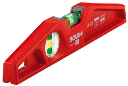 Sola Alu waterpas gegoten met gefreesd V-vlak 25cm 2 libellen M25 - 01330101