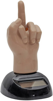 Solar bewegend figuur - Fuck you middelvinger - beige - kunststof - 10 cm - cadeau - award
