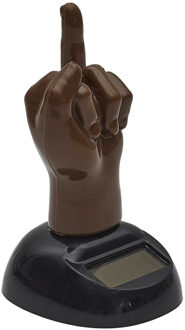 Solar bewegend figuur - Fuck you middelvinger - bruin - kunststof - 10 cm - cadeau - award