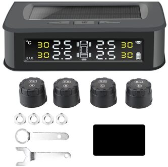 Solar Charge Tpms 5 Band Externe Sensoren Waterdichte Display Druk Controle Waarschuwing Auto Bandenspanning Alarm Monitor Systeem 4stk sensor