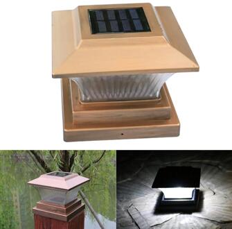 Solar Fence Lamp Landschap Licht Tuin Post Cap Lamp Led Outdoor Waterdichte Path Deck Vierkante Decor Night Lamp goud schelp wit